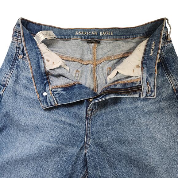 American Eagle Womens 90s Flare Jeans Size 10 High Rise Distressed Pockets Hem - Picture 7 of 14